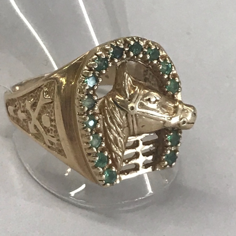 Vintage 14k & Emerald Horse Ring